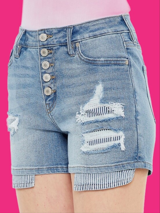 KanCan Pants - "KanCan" High-Rise Distressed Button Fly Denim Shorts-Size 18-NWOT